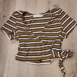 Nectar Striped Y2K Wrap Crop Top Sz Medium